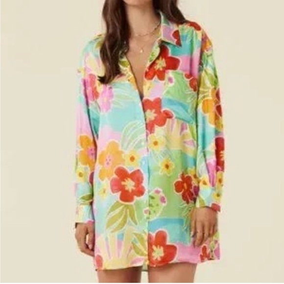 New Spell x Free People Floral Tutti Fruitti XS, S, M Pink Button Shirtdress - Picture 11 of 15